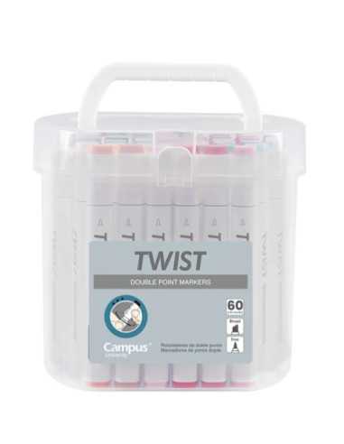 MARCADOR TWIST BASE ALCOOL PONTA DUPLA CX C/60