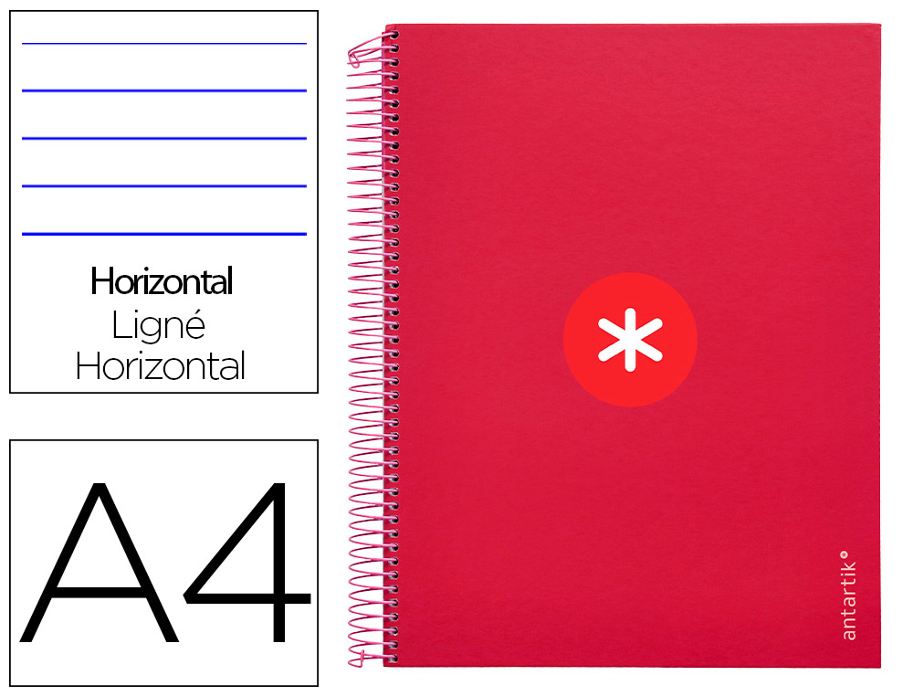 CADERNO ESPIRAL LIDERP. A4 ANTARTIK 5 BANDAS PAUT. FRAMBOESA