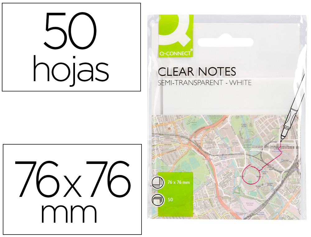 BLOCO NOTAS ADES. CONNECT 75X75MM SEMI-TRANSP. BRANCO