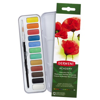 CONJ. C/12 ACUARELA EM PASTILHA ACADEMY DERWENT