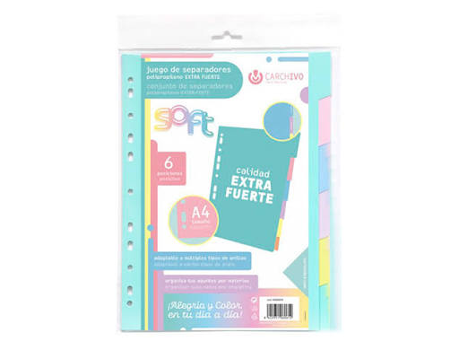 CONJ. 6 SEPARADORES PLASTICO CARCHIVO SOFT A4