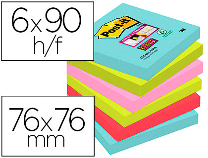 BLOCO NOTAS AD.POST-IT SUPER STICKY 76X76 C/6 CORES – 63071