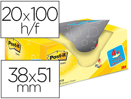 BLOCO NOTAS POST-IT 3M 38X51 AMARELO – PACK 16+4 – 63080