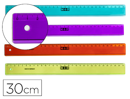 Regua m+r 30 cm plastico de cores sortidas transp.