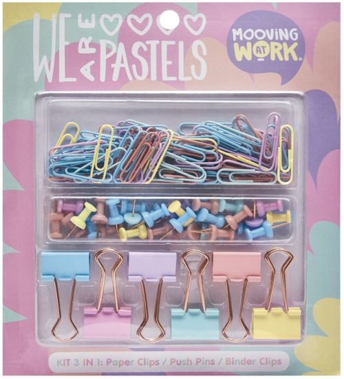 SET DE OFICINAL PASTEL PINÇAS CLIPS E PUSH PINS MAW PASTEL