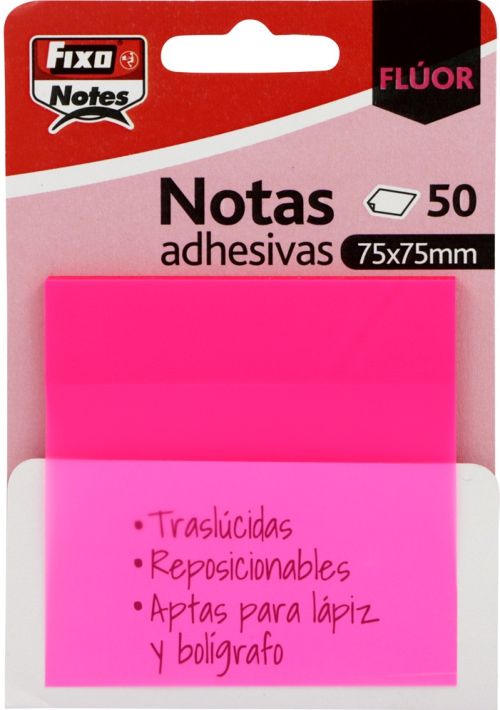 BLOCO NOTAS ADESIV. FIXO 75X75MM SEMI-TRANSP. FUSCIA