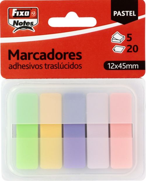 BLISTER POST-ITS 12X45MM C/20X5 TRANSP. CORES PASTEIS