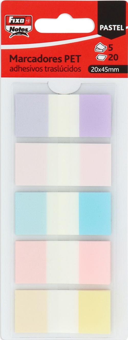 BLISTER POST-ITS 20X45MM C/20X5 TRANSP. CORES PASTEIS