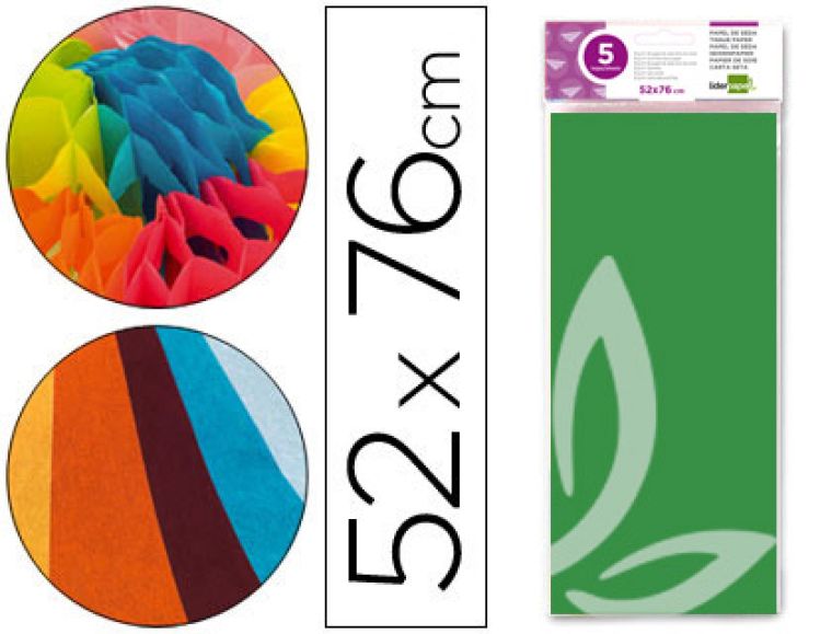 PAPEL SEDA VERDE BOLSA DE 5 und. 52X76