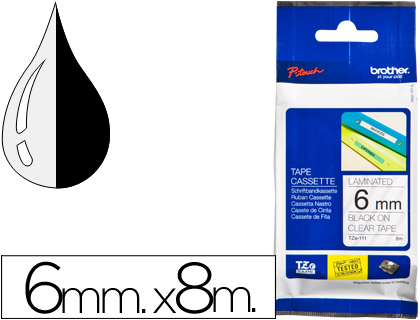 FITA BROTHER TZE-111 LAMINADA TRANSP.-PRETO 6MM X 8M – 95803