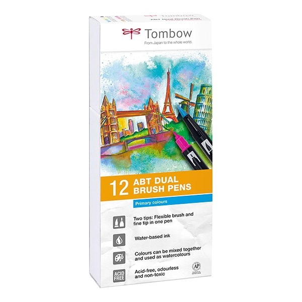 KIT TOMBOW DUAL BRUSH PEN ABT PRIMARY COLORS C/12 PCS