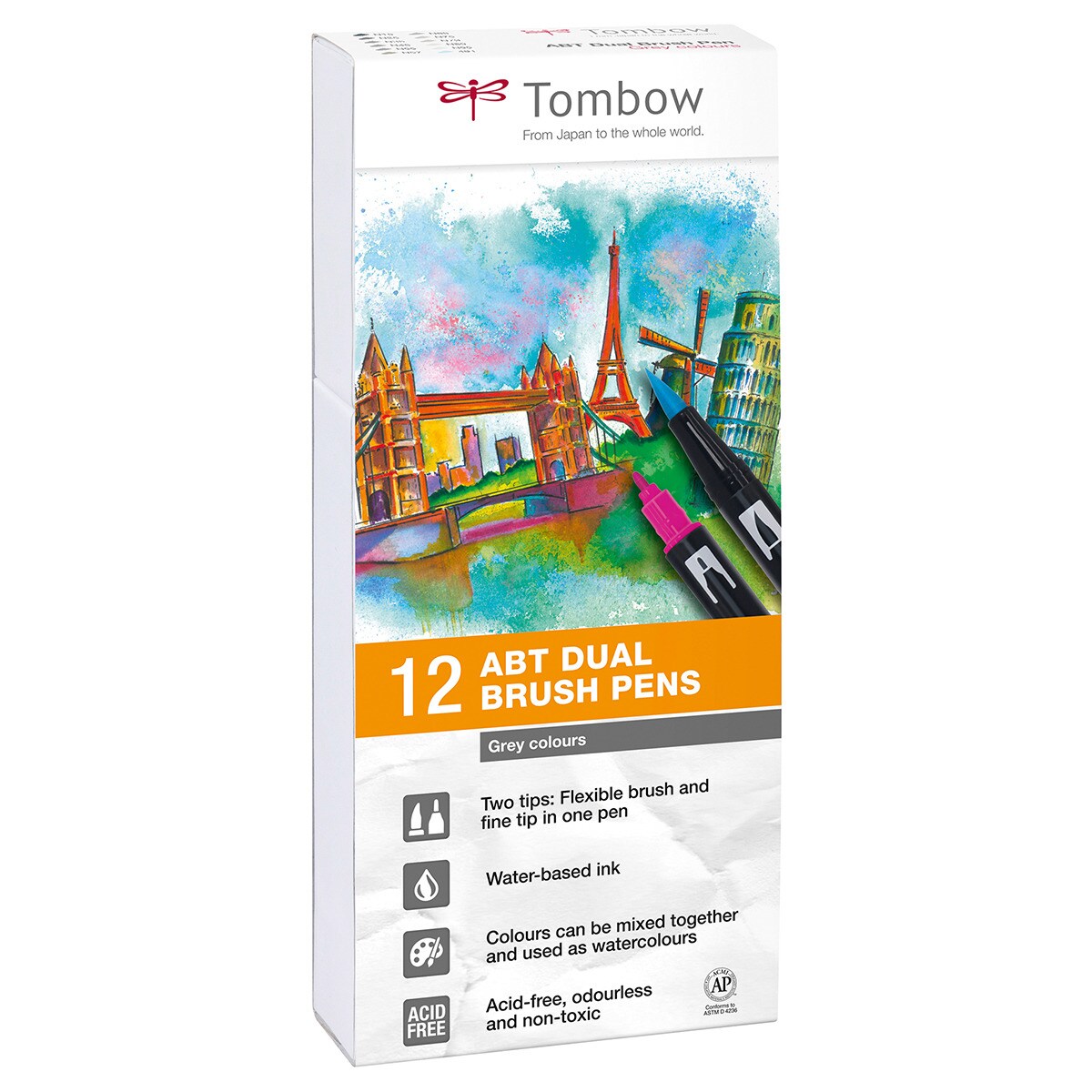 KIT TOMBOW DUAL BRUSH PEN ABT GRAY COLORS C/12 PCS