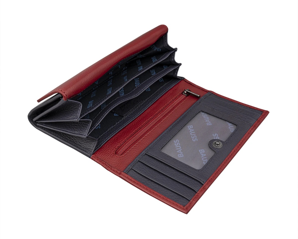 Carteira Mulher Pele c/Porta-moedas e Anti-RFID Aul/Vermelho