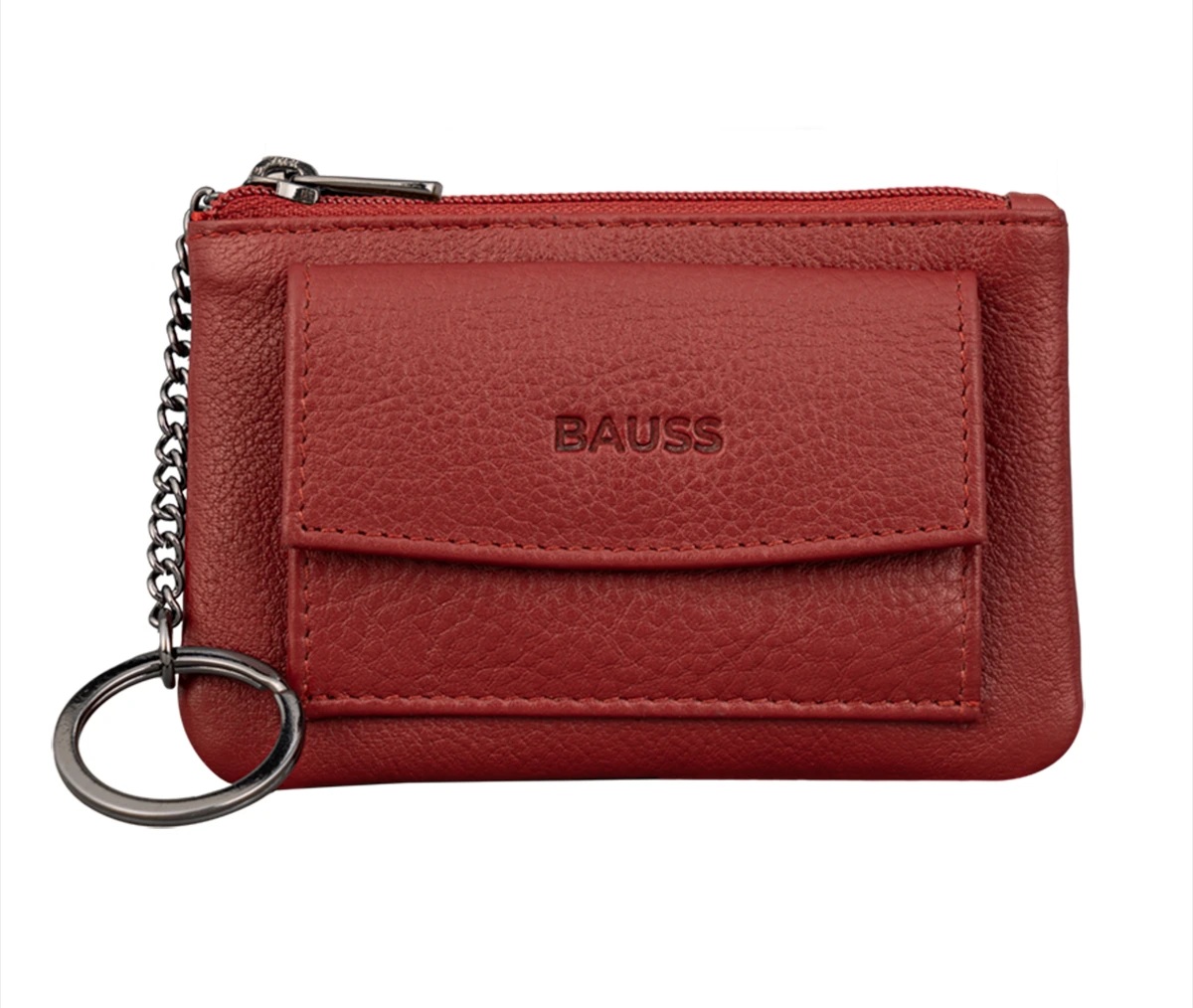 Porta-moedas em Pele com Porta-chaves Vermelho