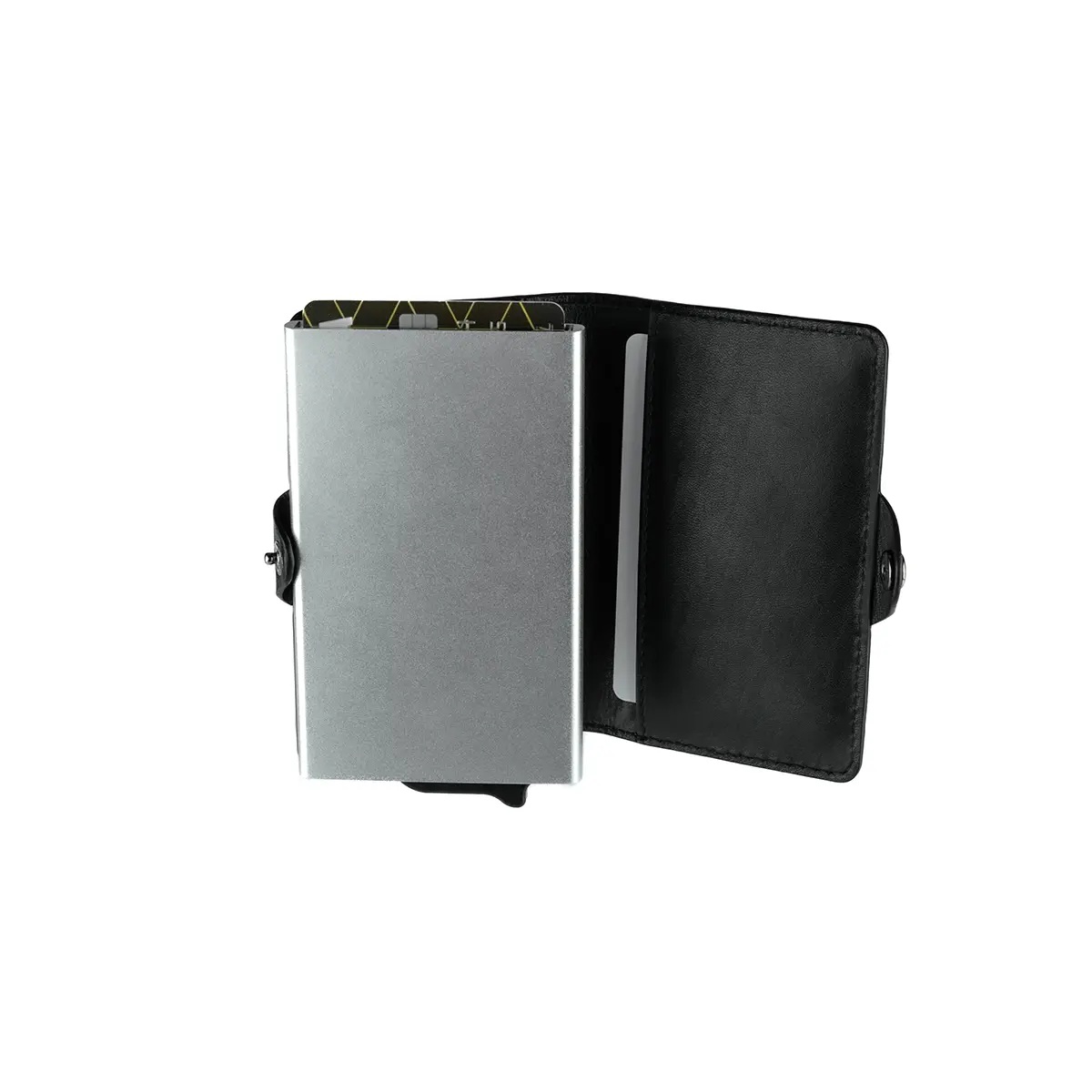 Porta-cartões em Pele e Alumínio com Anti-RFID BAUSS Preto