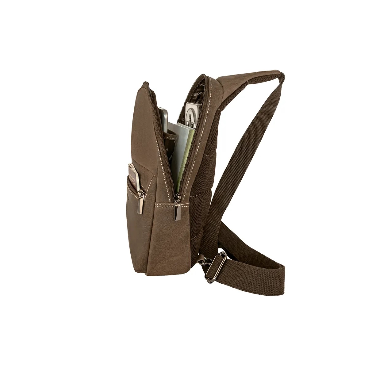 Bolsa Tiracolo Desportiva para Homem em Pele BAUSS Castanho