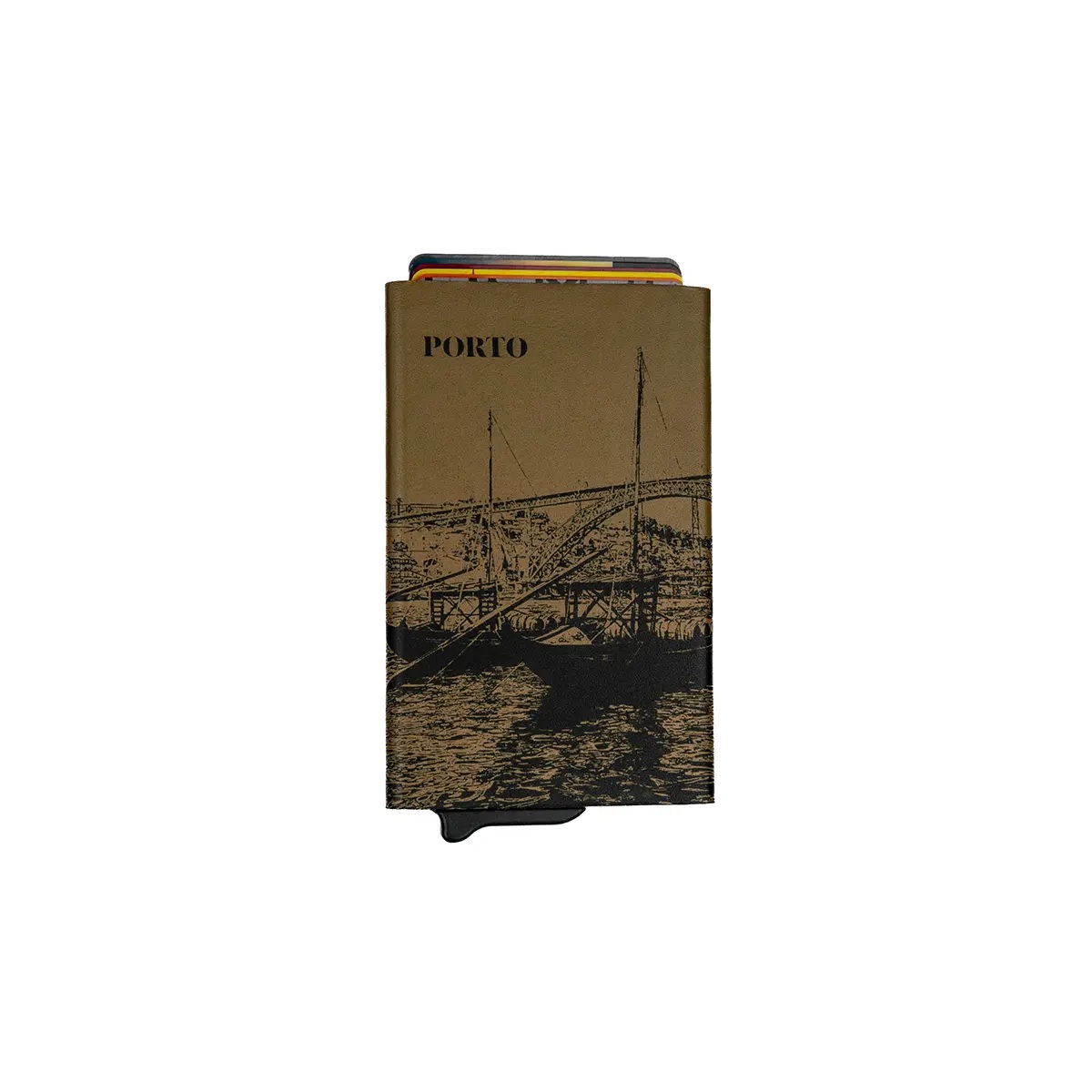 PORTA-CARTOES MET.REVESTIDO EM PELE ANTI-RFID PORTO BEJE