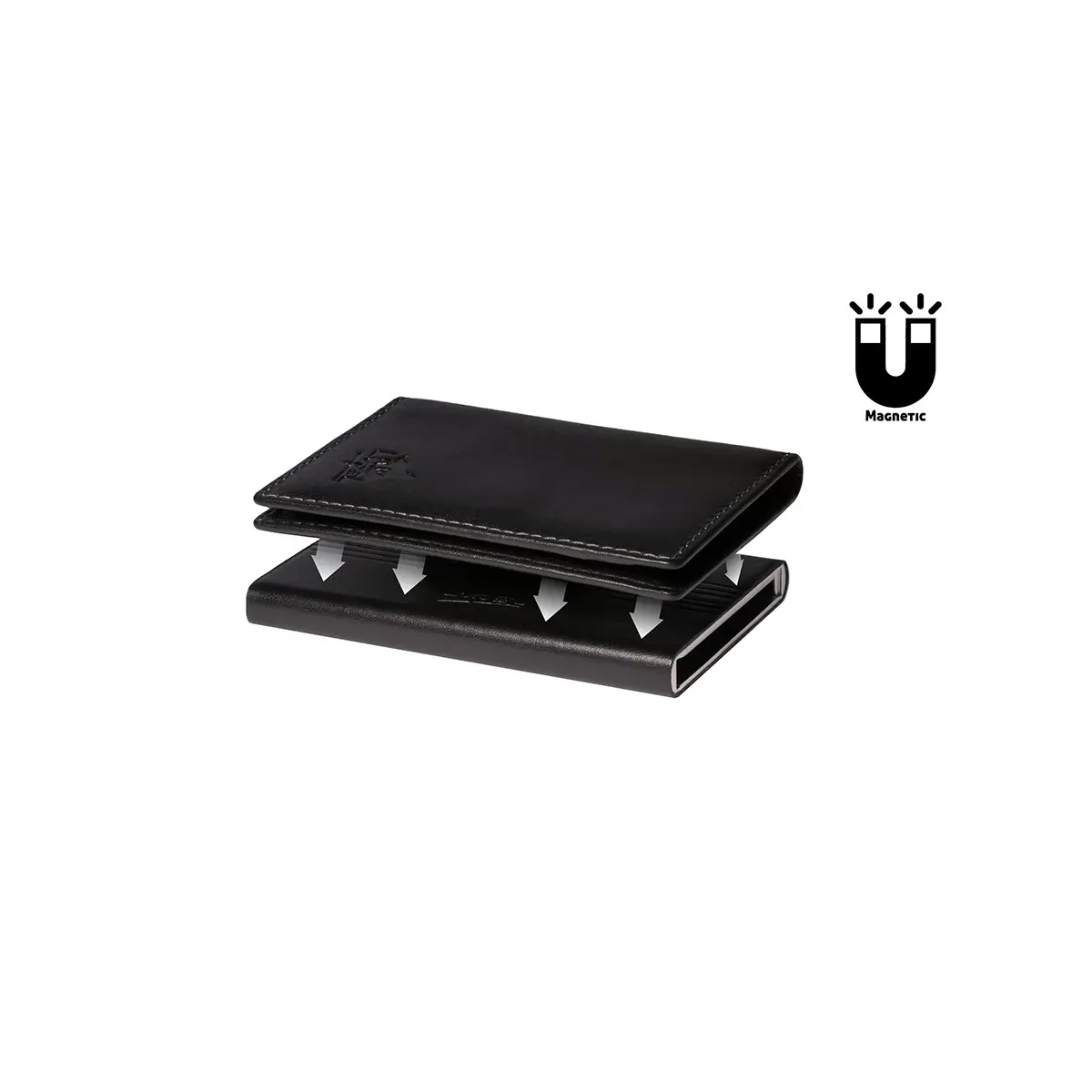 PORTA-CARTOES MET.ANTI-RFID E CARTEIRA EM PELE PRETA