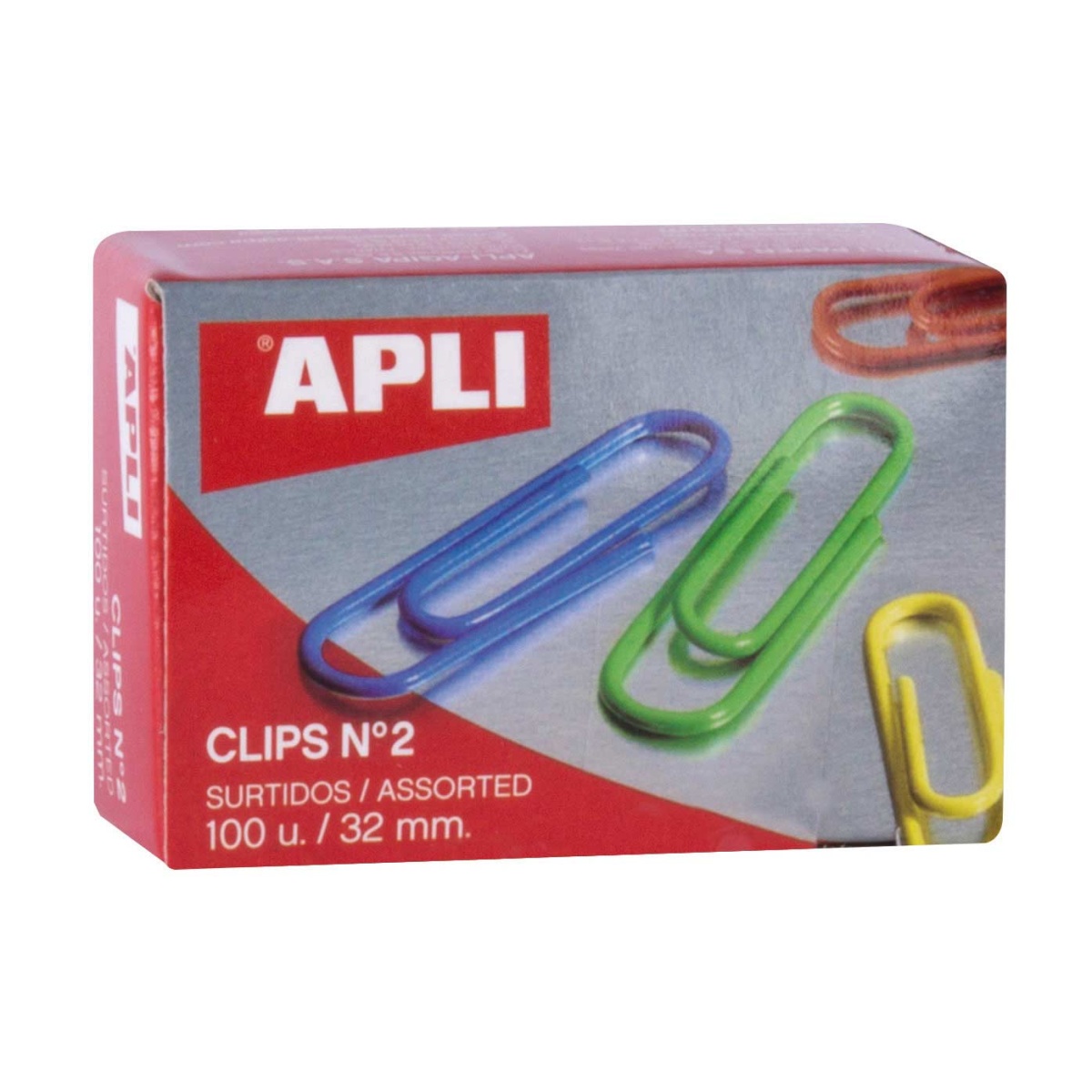 CLIPS PLASTIFICADOS N.º 2 APLI 32MM 4 CORES CX C/100 – 11723