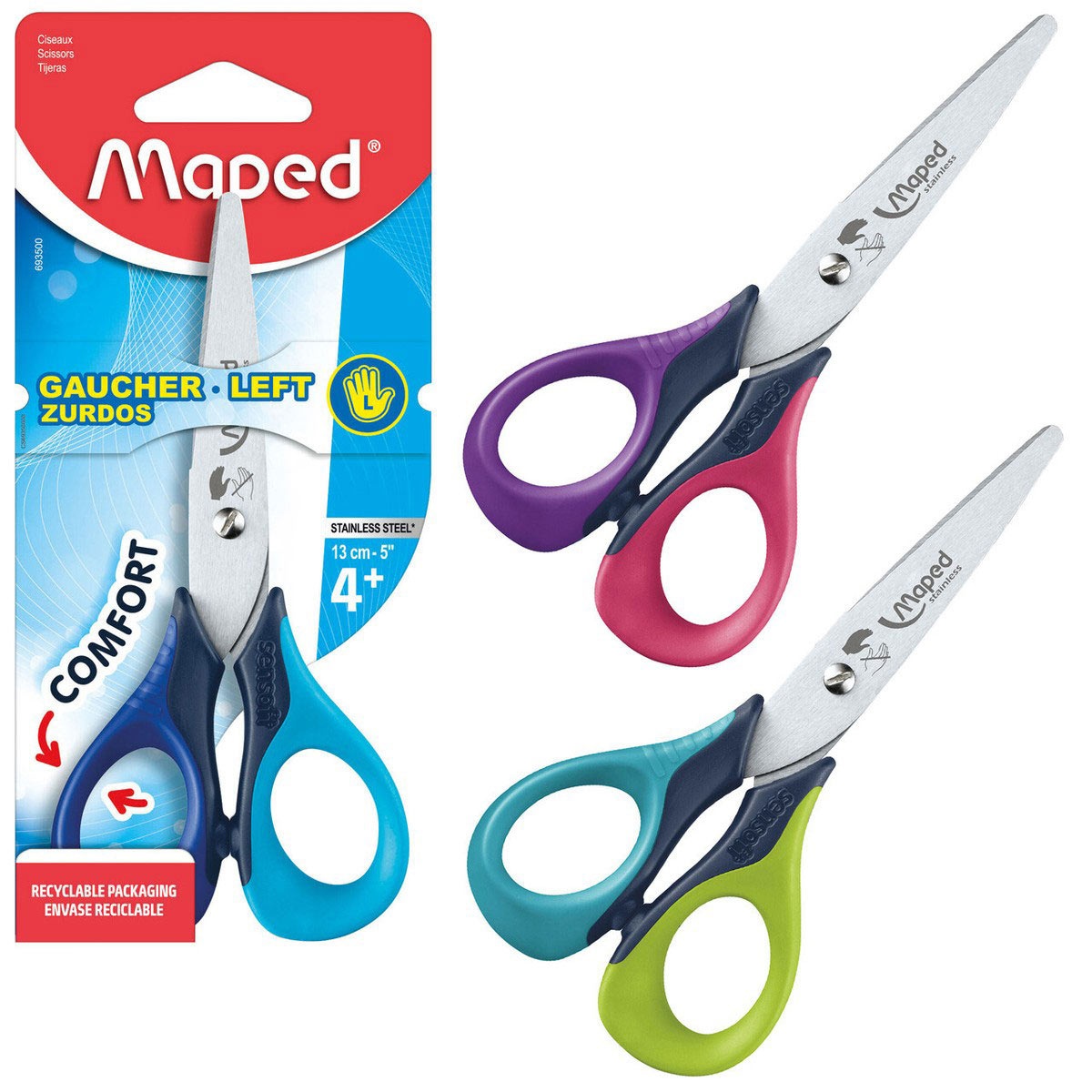 TESOURA ESCOLAR MAPED P/ESQUERDINOS 13CM SENSOFT 3D