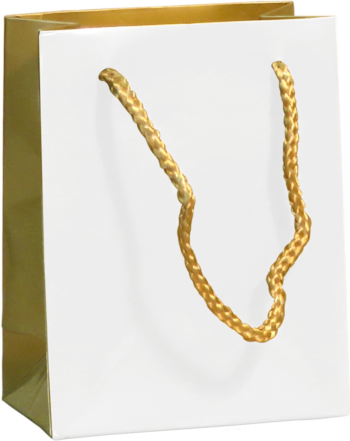 Saco Papel Asa Cordao11,5x6x14,5cm Lux 210gr Branco/Ouro