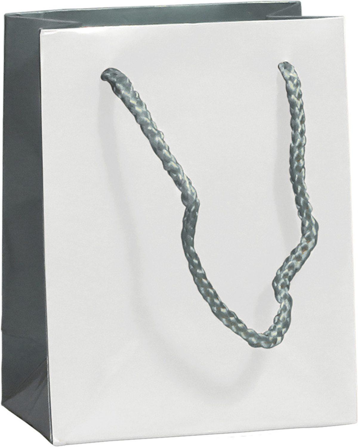 Saco Papel Asa Cordao11,5x6x14,5cm Lux 210gr Branco/Prata