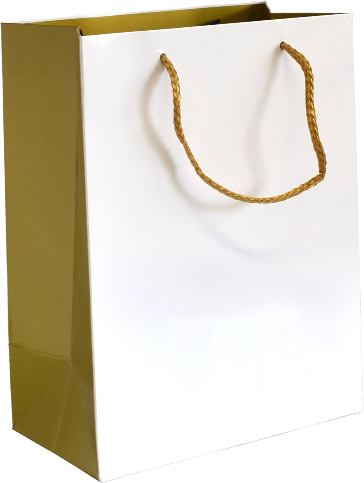 Saco Papel Asa Cordao18x10x23cm Lux 210gr Branco/Ouro