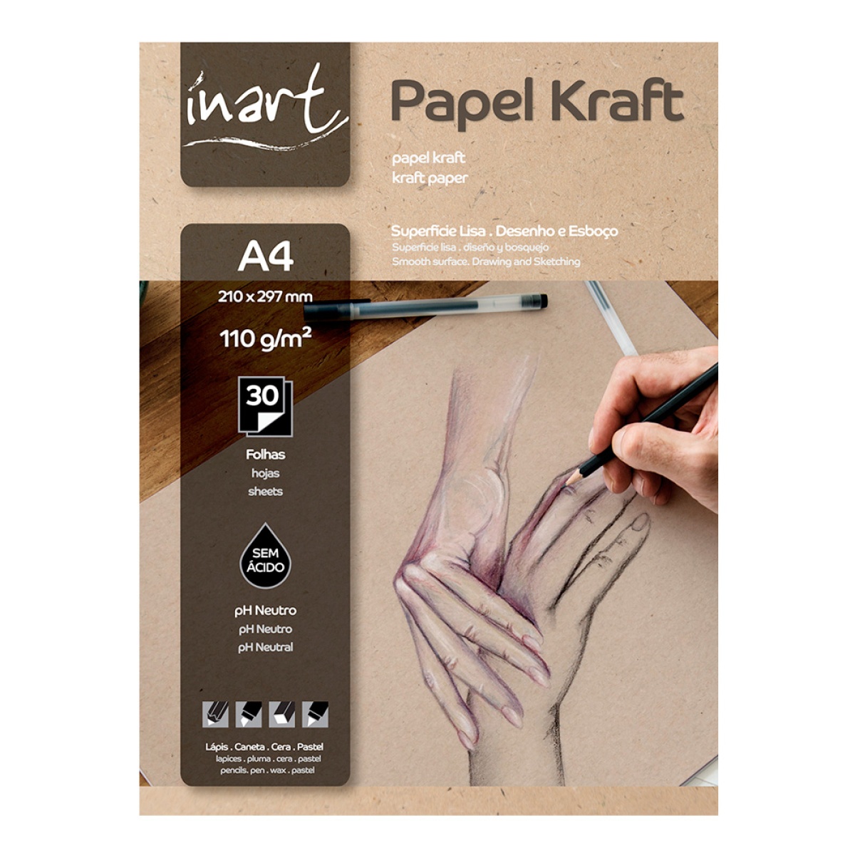 BLOCO DESENHO INART PAPEL KRAFT A4 110GR 30FLS