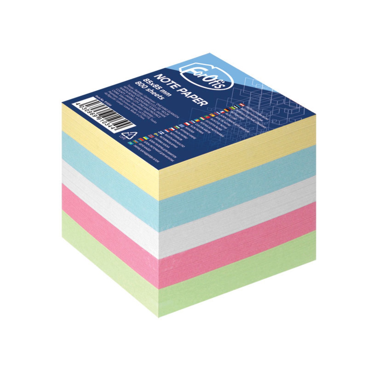 BLOCO NOTAS FOROFIS LISO C/5 CORES 85X85MM C/800FLS PASTEL