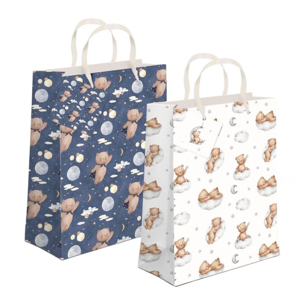 Saco Papel Asa Tecido 18x23x10cm D`Casa Ursitos