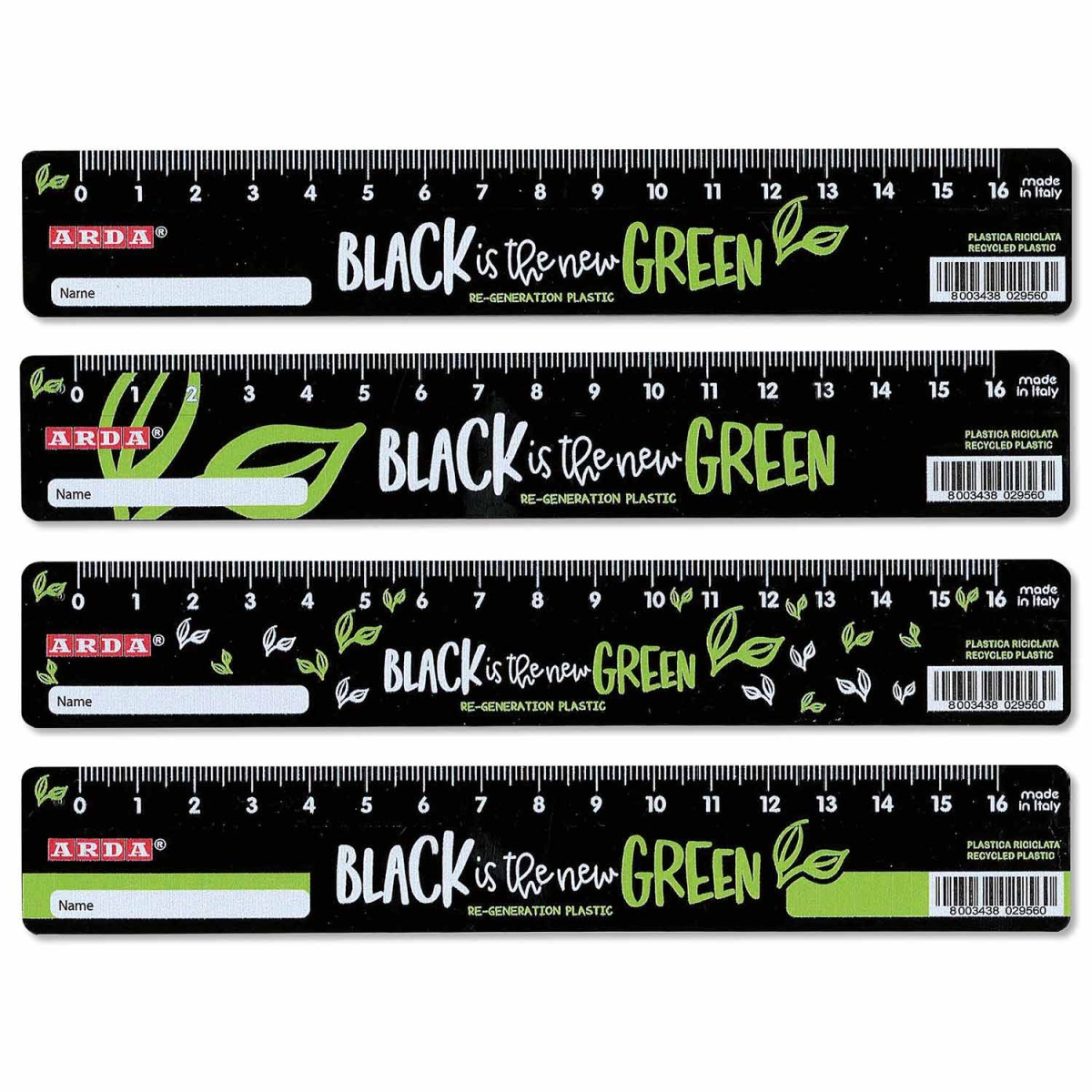REGUA PLASTICA ARDA RE-GENERATION BLACK 16CM