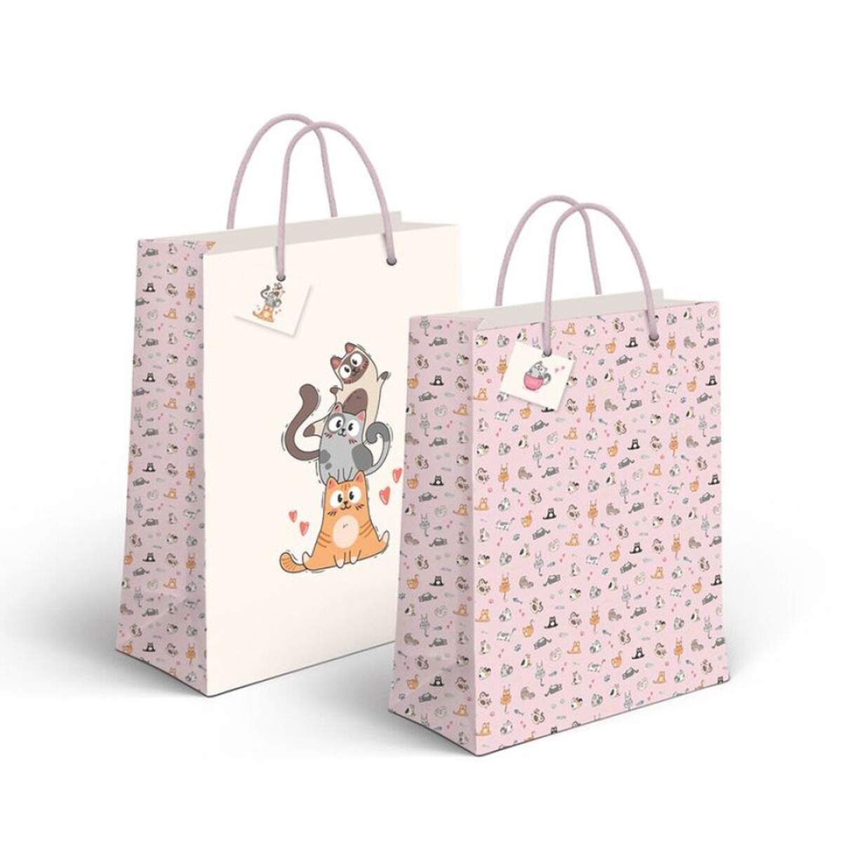 SACO PAPEL ASA CORDAO D´CASA LOVE GATOS 18X23X10CM V/M
