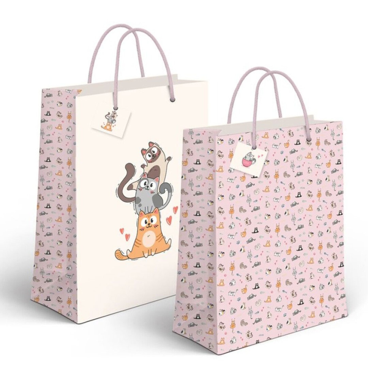 SACO PAPEL ASA CORDAO D´CASA LOVE GATOS 33X45X10CM V/M