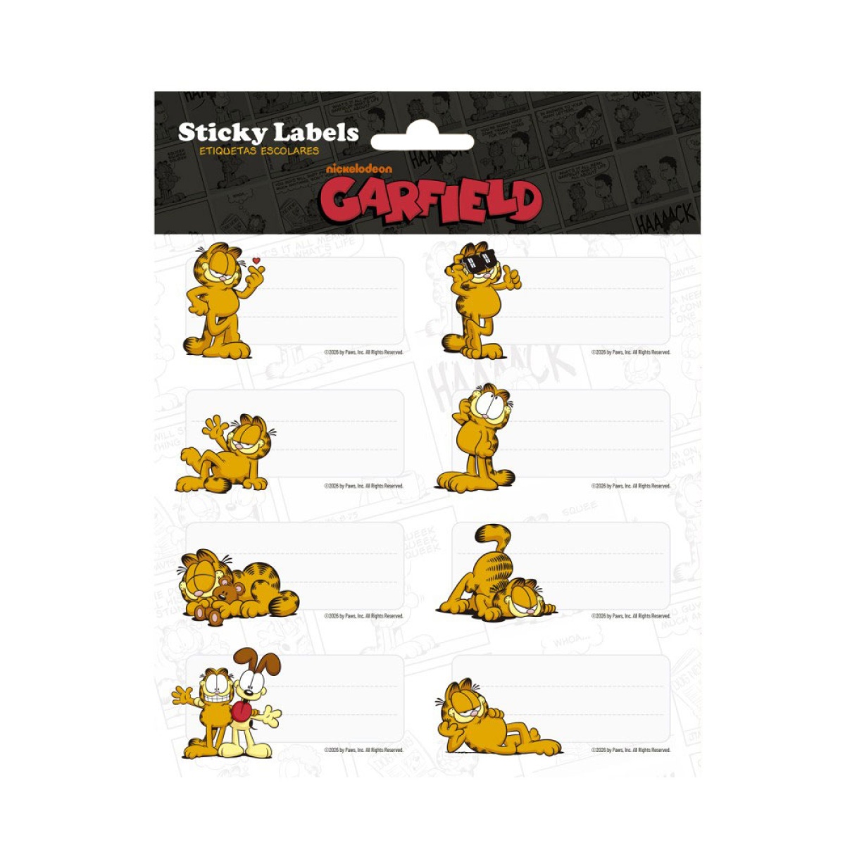 ETIQUETAS ADESIVAS GARFIELD – BLISTER C/16 ETIQ