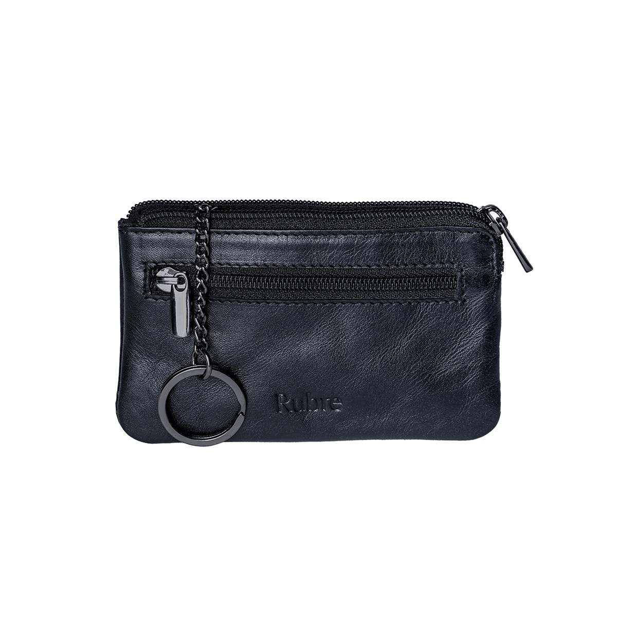 PORTA-MOEDAS EM PELE COM PORTA-CHAVES RUBRE PRETO