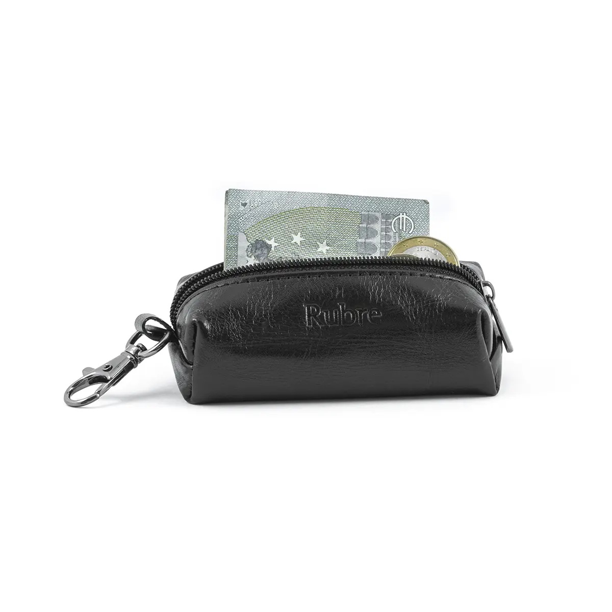 PORTA-MOEDAS EM PELE COM PORTA-CHAVES RUBRE PRETO