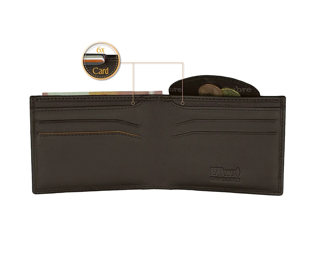 CARTEIRA EM PELE COM P-MOEDAS SECRETO ANTI-RFID CASTANHO