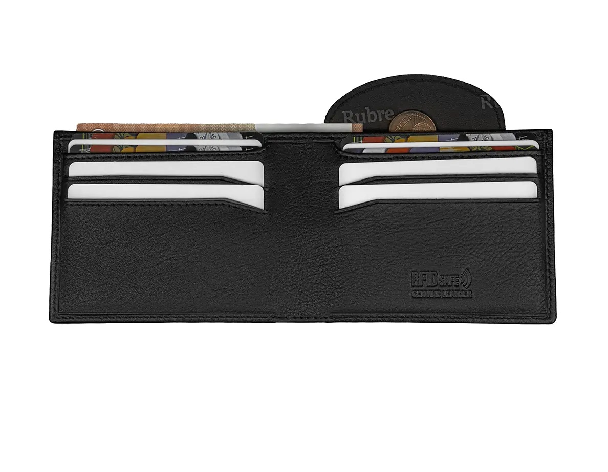 CARTEIRA EM PELE COM P-MOEDAS SECRETO ANTI-RFID PRETO