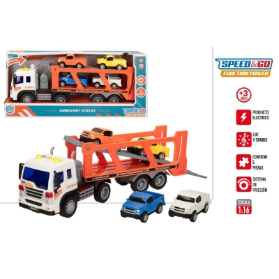 CAMIÃO TRANSPORTE C/LUZ E SOM + 4 CARROS – 49807