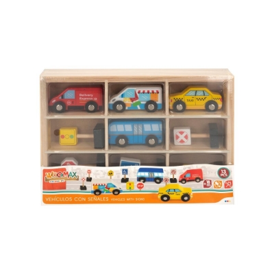 CONJUNTO CARROS MADEIRA C/ SINAIS WOOMAX 49373